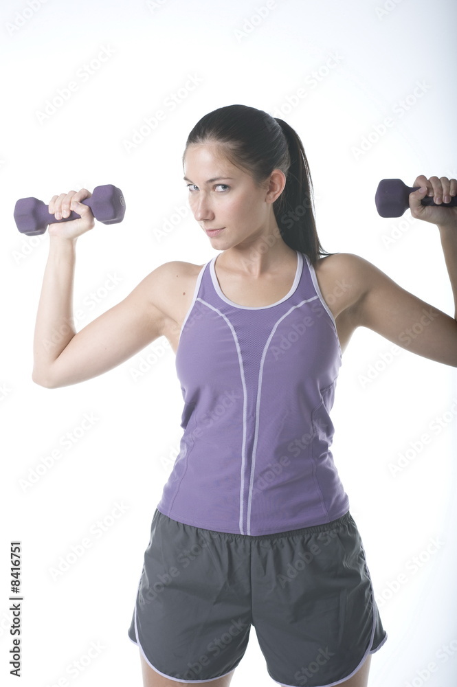 woman exercising and lifting weights isolate woman exercising and lifting weights isolate