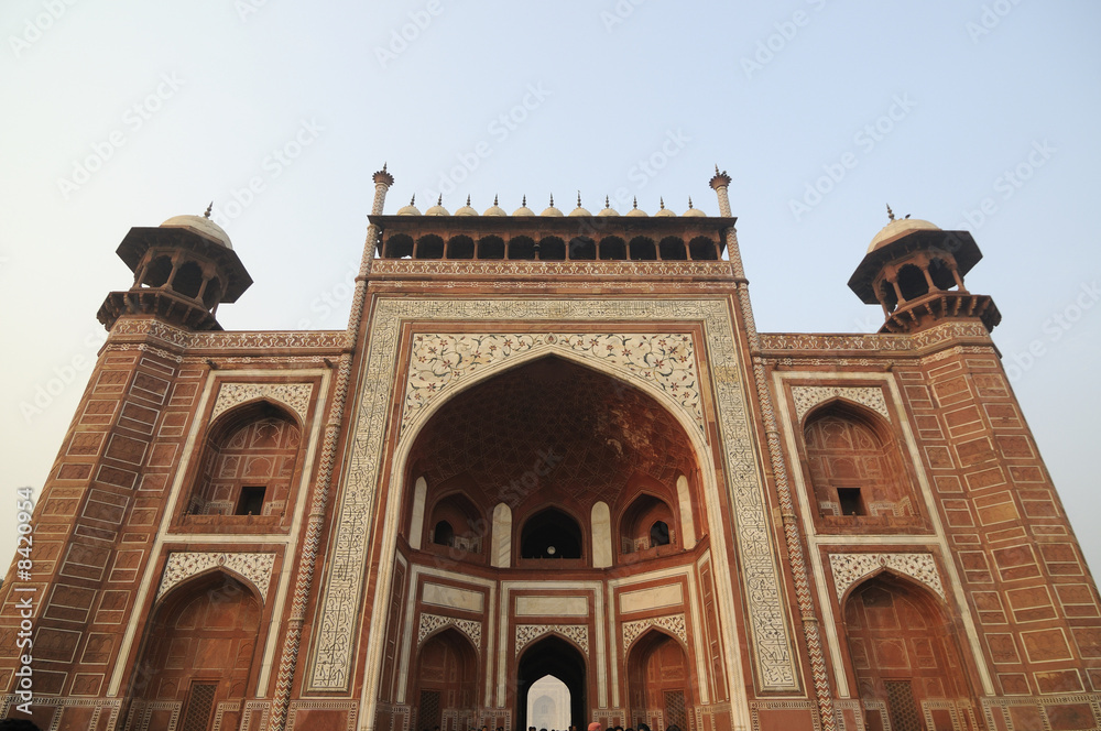 Main entrance of Taj Mahal complex. Agra, India.