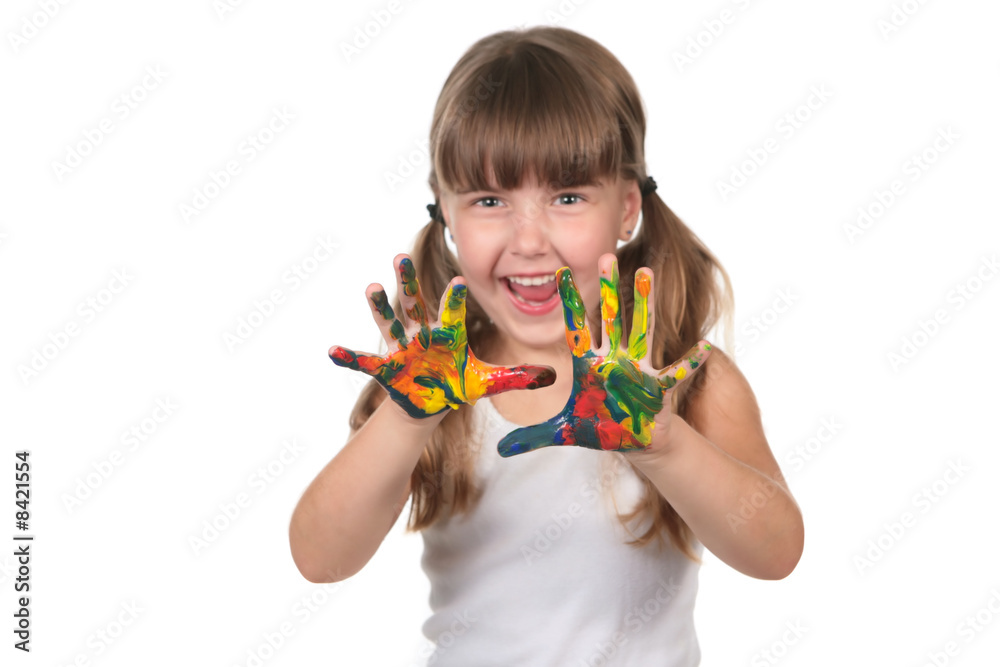 Happy Pre School Kid With Painted Hands Happy Pre School Kid With Painted Hands
