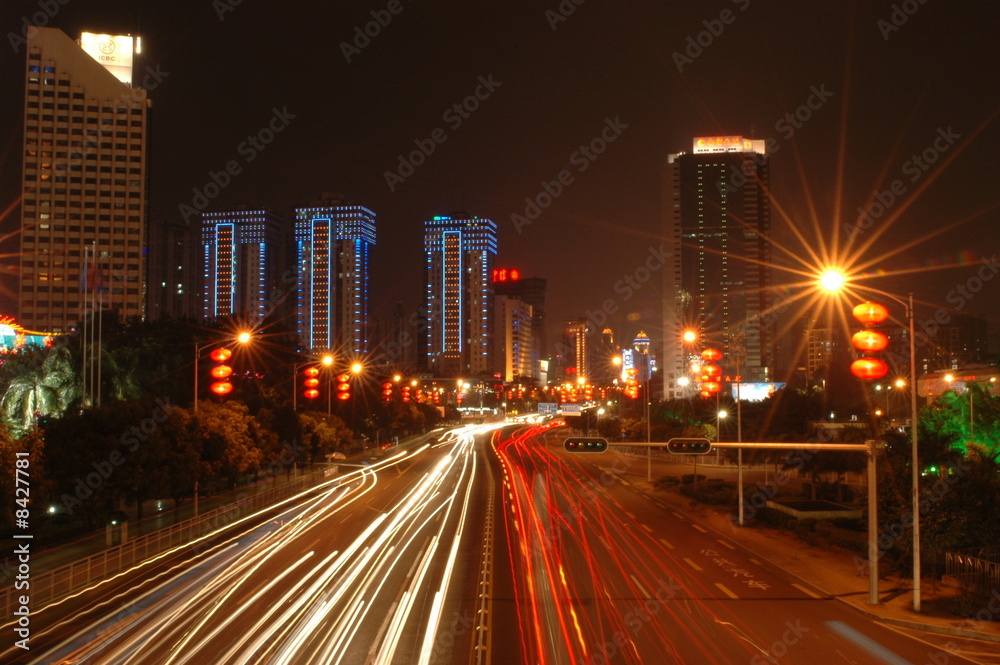 Busy Road By Night, Chinese city Busy Road By Night, Chinese city