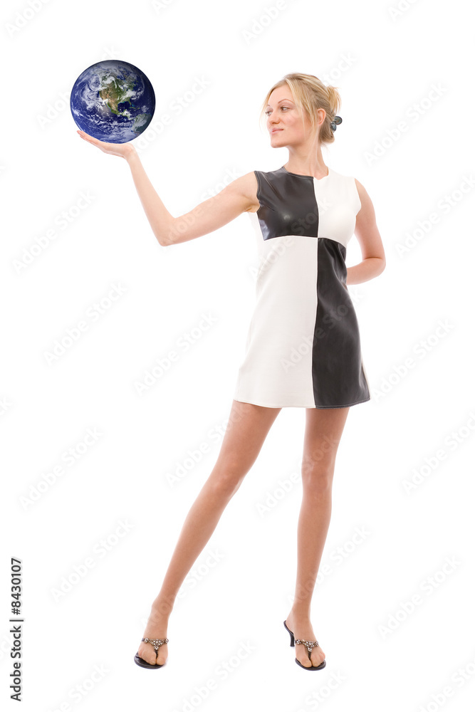 businesswoman with globe (globe from nasa.gov) businesswoman with globe (globe from nasa.gov)