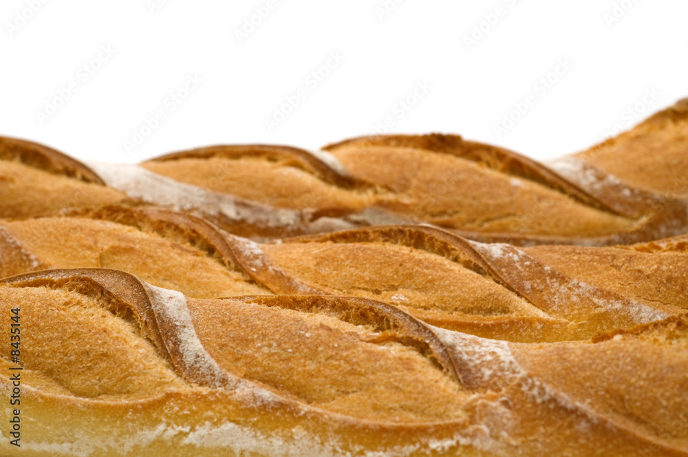 three baguette on white background
