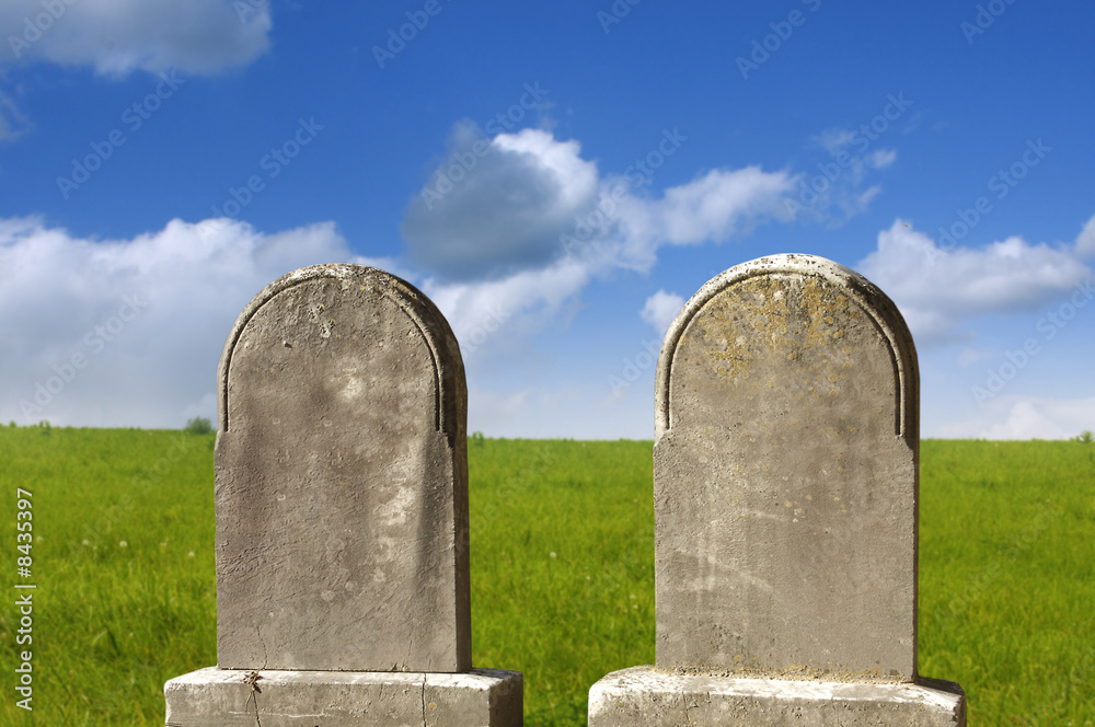 2 blank gravestones