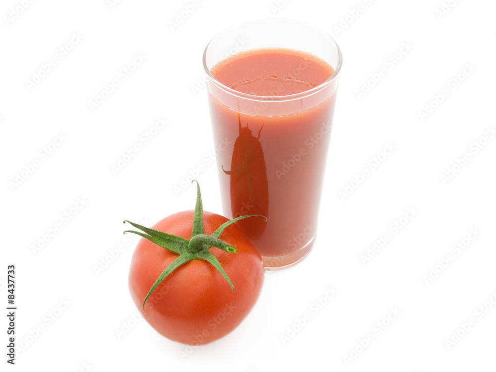 Tomatoes and juice on a white background Tomatoes and juice on a white background