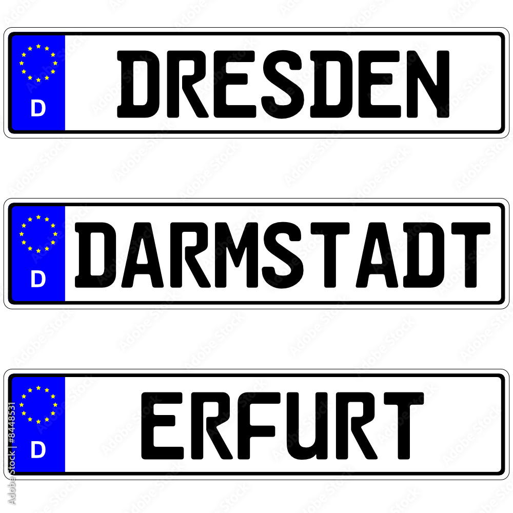 Dresden, Darmstadt, Erfurt - Autokennzeichen