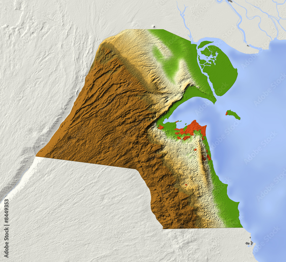 Kuwait, relief map, colored according to elevation Stock Illustration