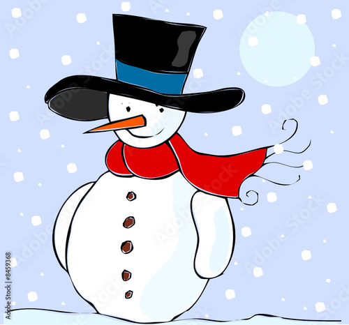Vektor Illustration Schneemann in Winter Landschaft