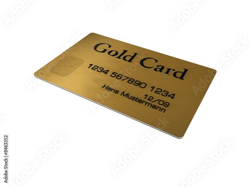 Gold credit card on white background