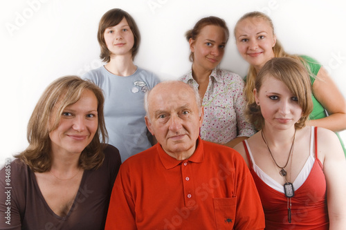 family - grandfather, his daughter and four granddaughters
