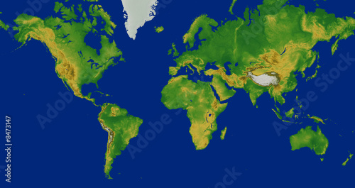 Mercator world map with terrain