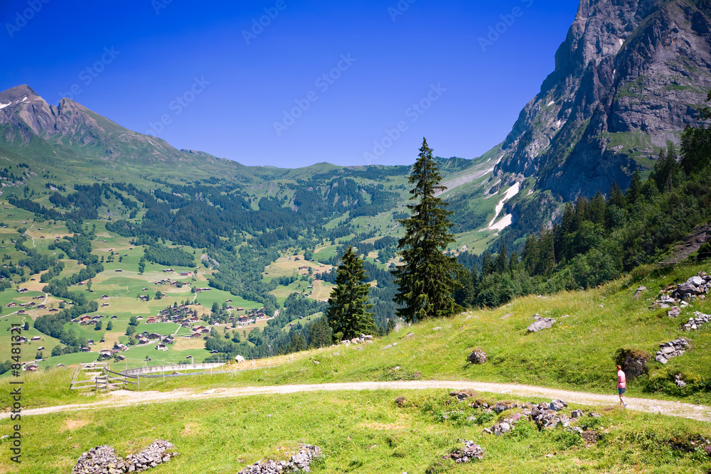 Hiking near Grindelwald in the Canton of Bern in Switzerland