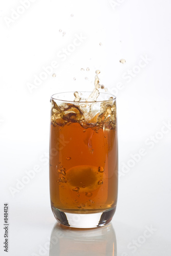 Close up view of the splash in ice tea