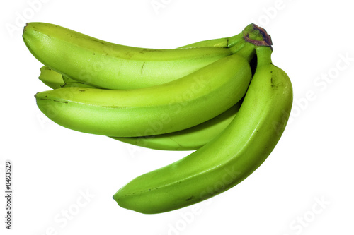 green bananas isolated on white background, unripe fruits