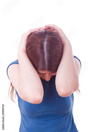 Woman crying isolated on a white background