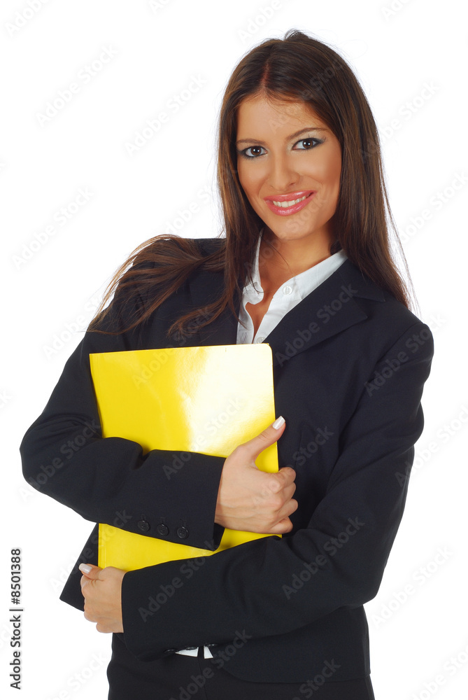 Smiling businesswoman with the yellow file Smiling businesswoman with the yellow file