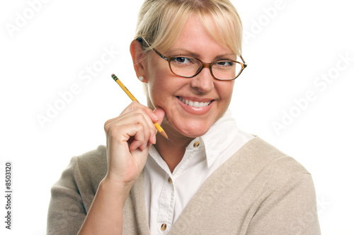 Beautiful Woman with Pencil