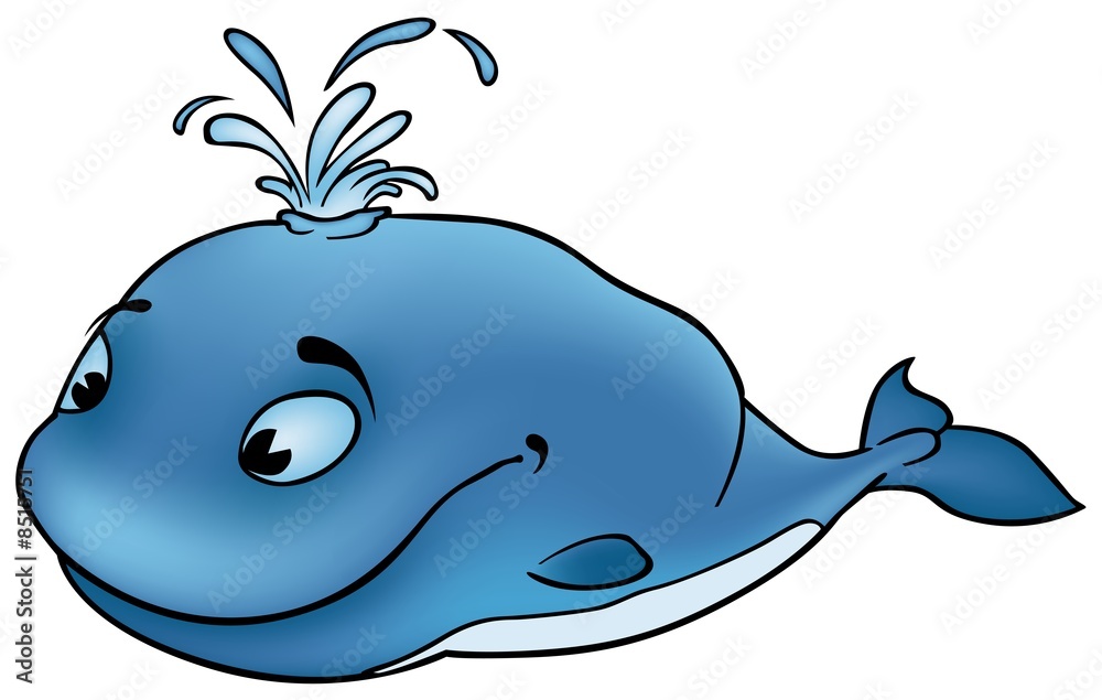 Fototapeta premium Blue Whale - big fish cartoon illustration