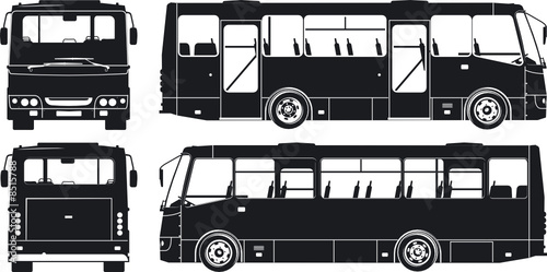 Vector city bus silhouettes set