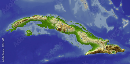 Cuba, relief map, colored according to elevation photo