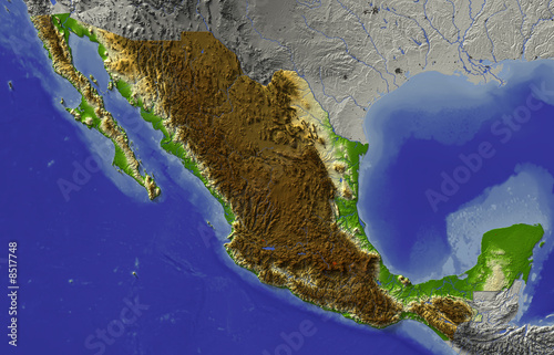 Mexico, relief map, colored according to elevation photo