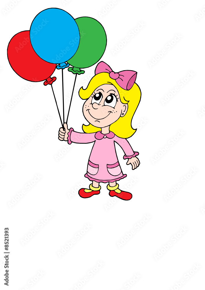 Small girl with balloons vector illustration