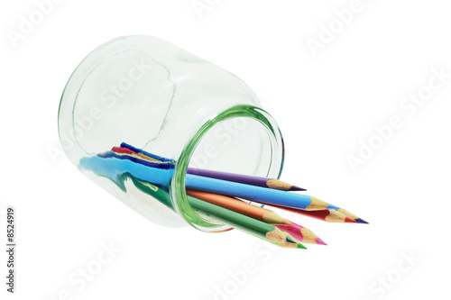 color pencils in glass container