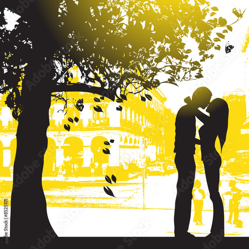 Couple under the tree in city park
