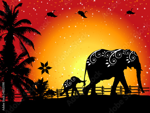 Family of elephants on nature walk