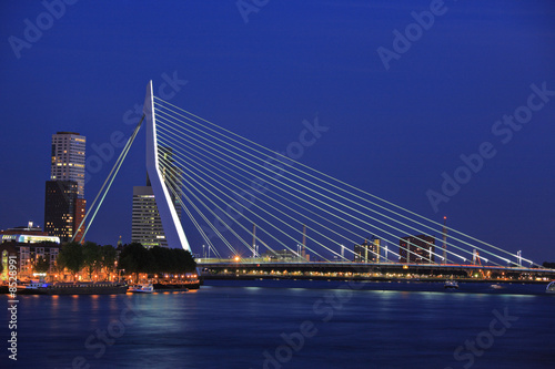 Erasmus bridge on Meuse river, Rotterdam at night