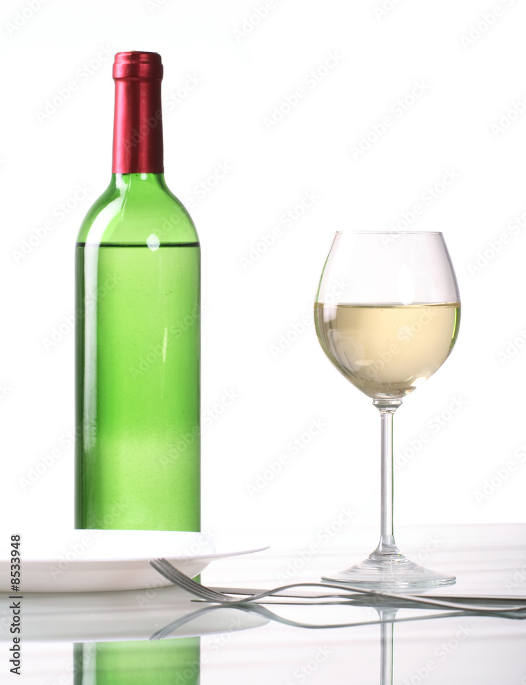 Bottle and glass of wine on white background Bottle and glass of wine on white background