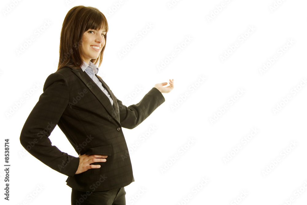 Businesswoman in dark suit doing presentation Businesswoman in dark suit doing presentation