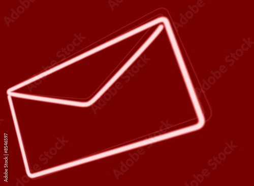 White neon envelope on red background