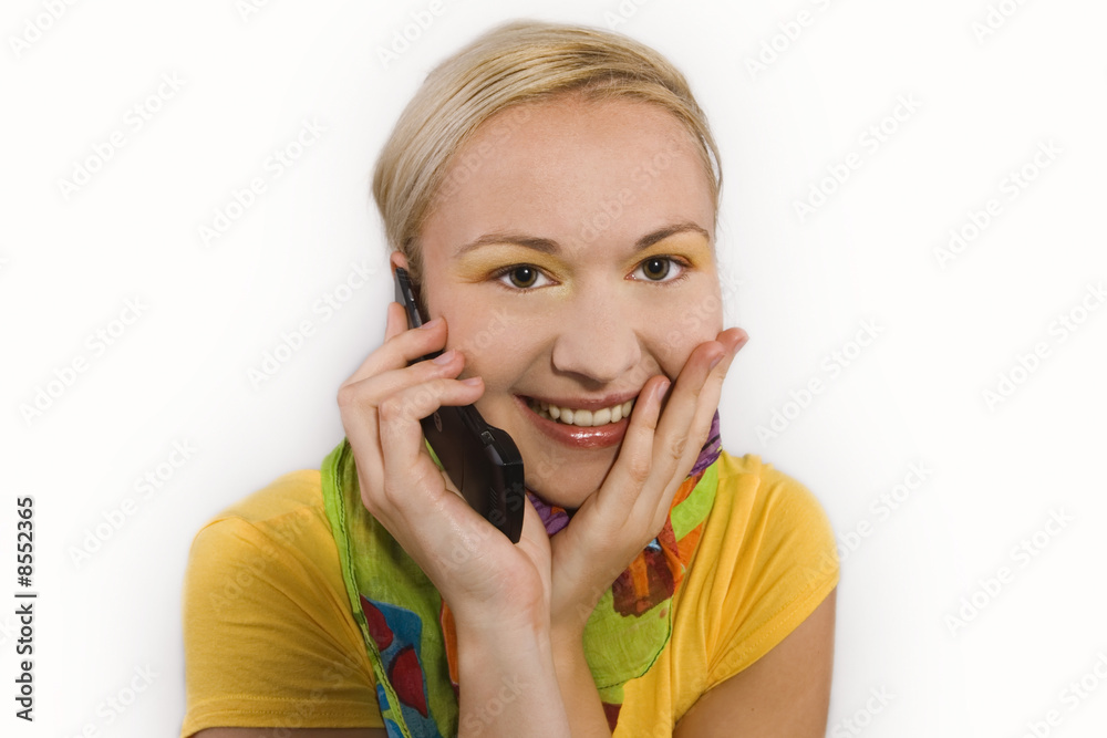 smiling female using mobile phone smiling female using mobile phone
