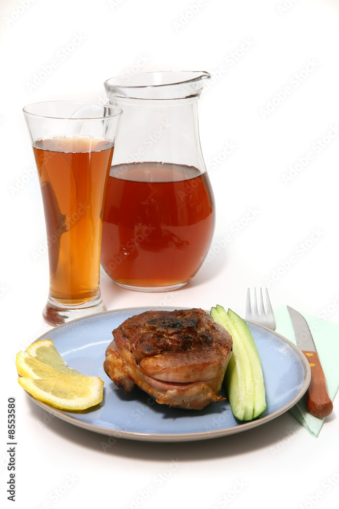 beer jug and glass with roasted turkey beer jug and glass with roasted turkey