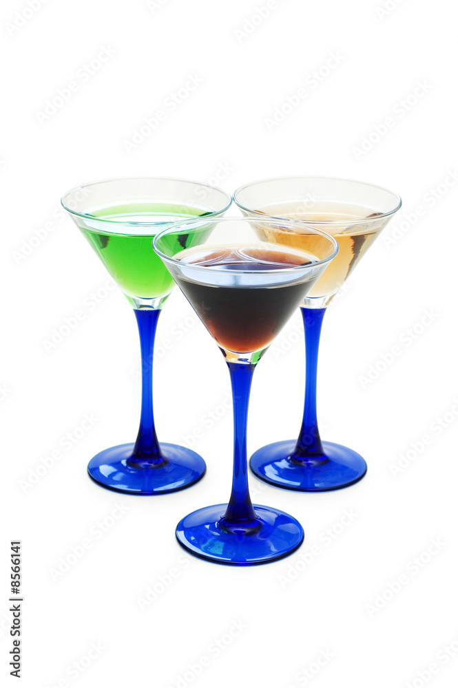 Various cocktails isolated on the white background