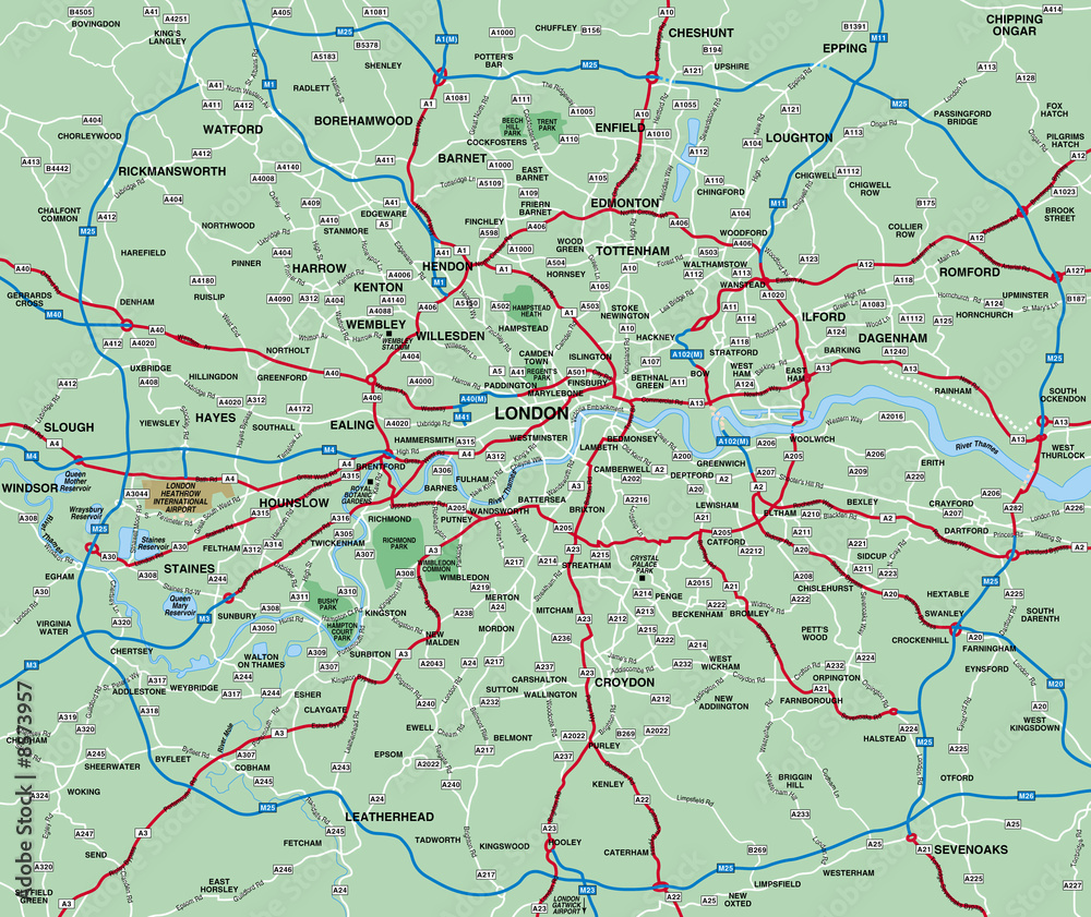 Obraz premium Mapa obszaru metropolitalnego Londynu