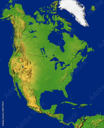 North America map with terrain