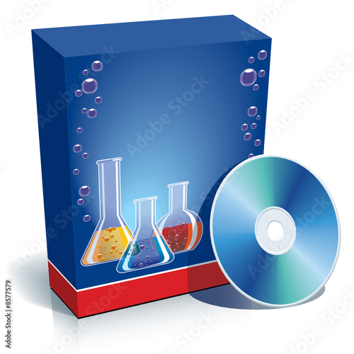 Box with laboratory glasses and CD
