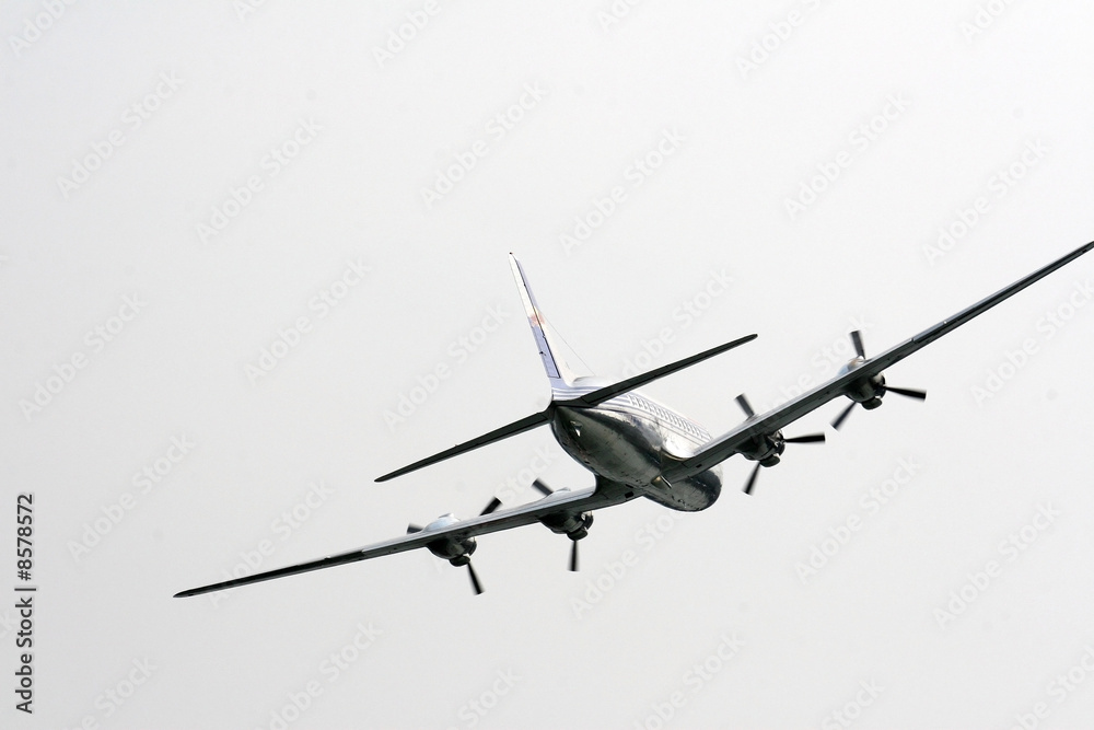 Fototapeta premium Big airplane flies in the airshow.