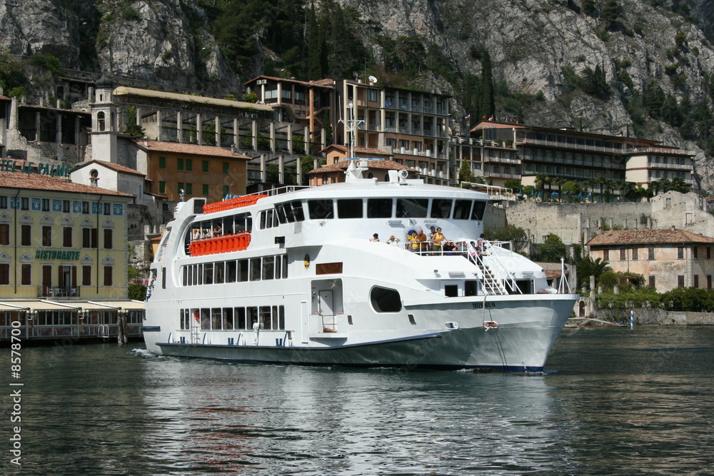 Ferryboat in Limone on Lake Garda in Italy Ferryboat in Limone on Lake Garda in Italy