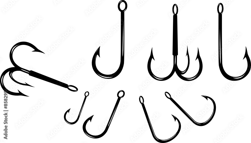 Several different kinds of fish hooks Several different kinds of fish hooks