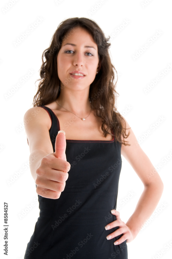 Successful young woman, focus on thumb Successful young woman, focus on thumb
