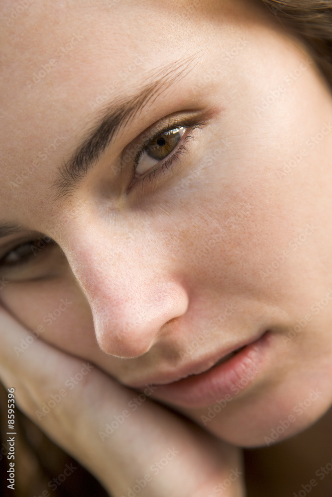 Head shot of woman thinking Head shot of woman thinking