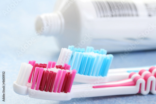 toothpaste and toothbrushes