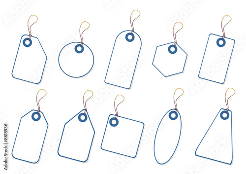 White promo tags with copy space over white background