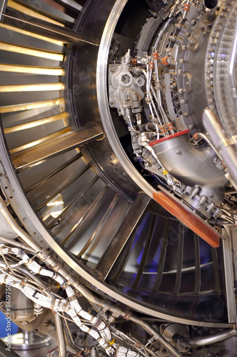large jet engine striped for maintenance