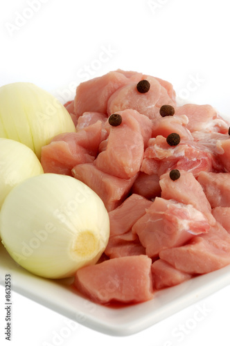 Raw pork meat and onion