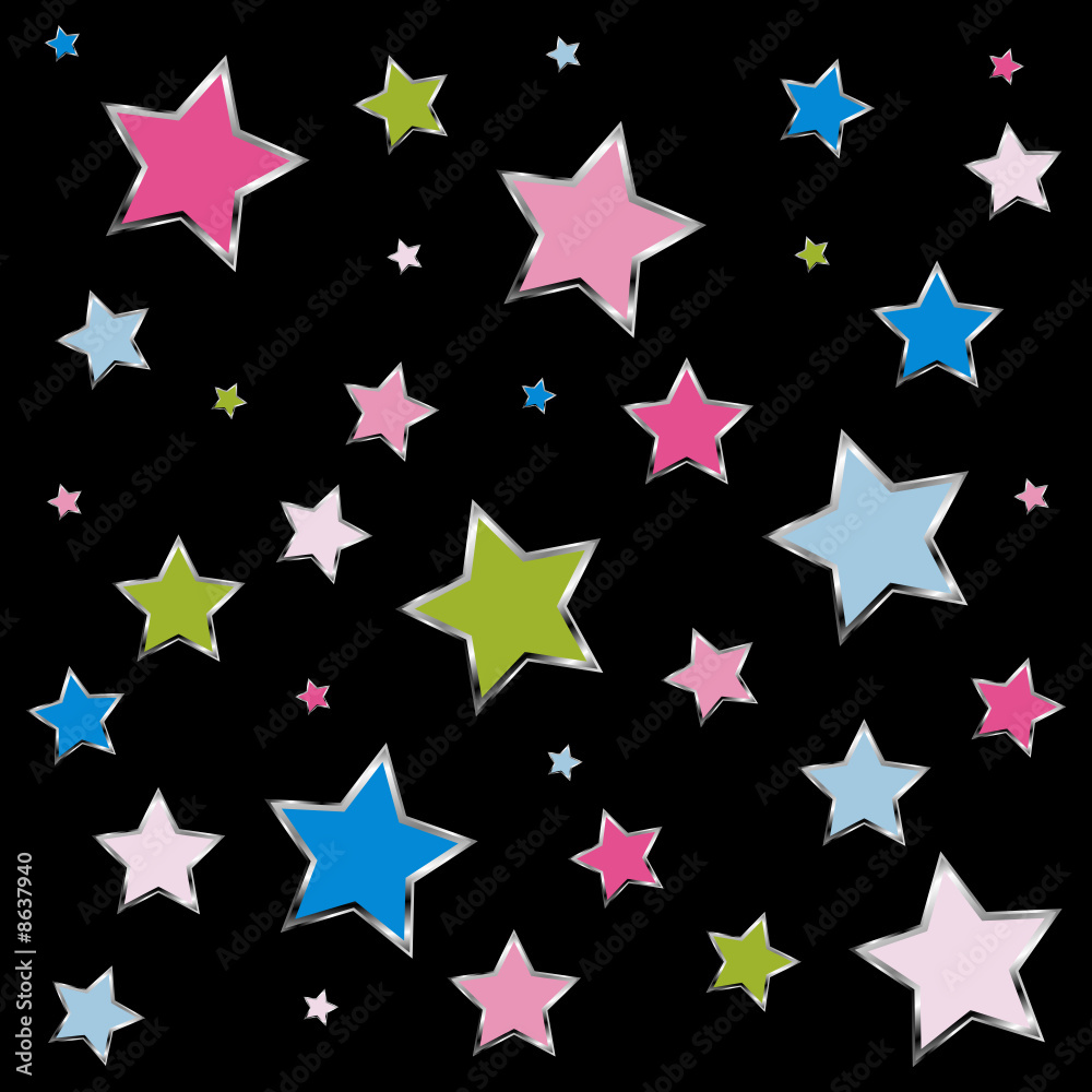 Abstract pattern with colorful stars over black background Abstract pattern with colorful stars over black background