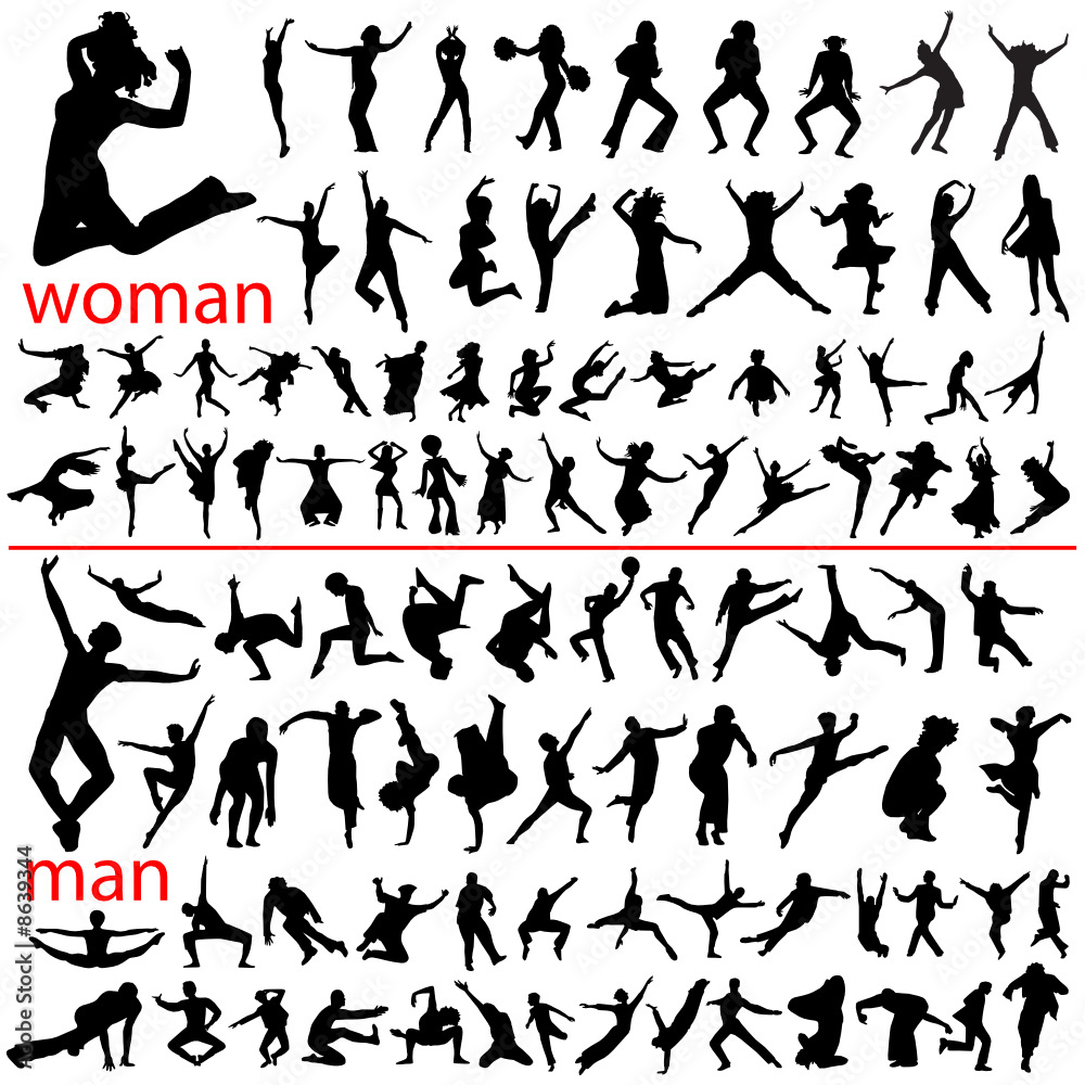 100 jumping people, woman and man. 100 jumping people, woman and man.
