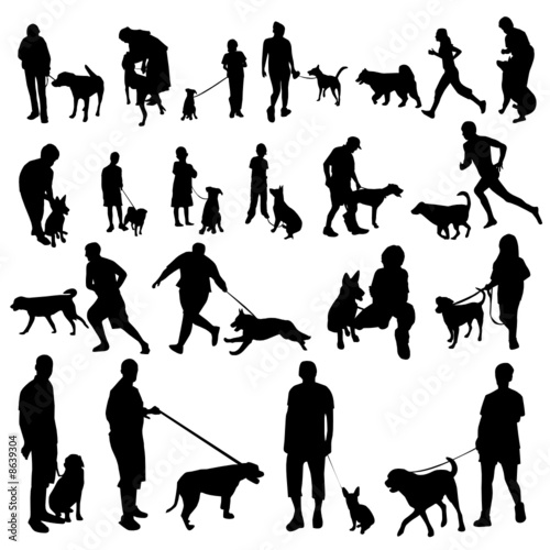 people with dogs silhouettes